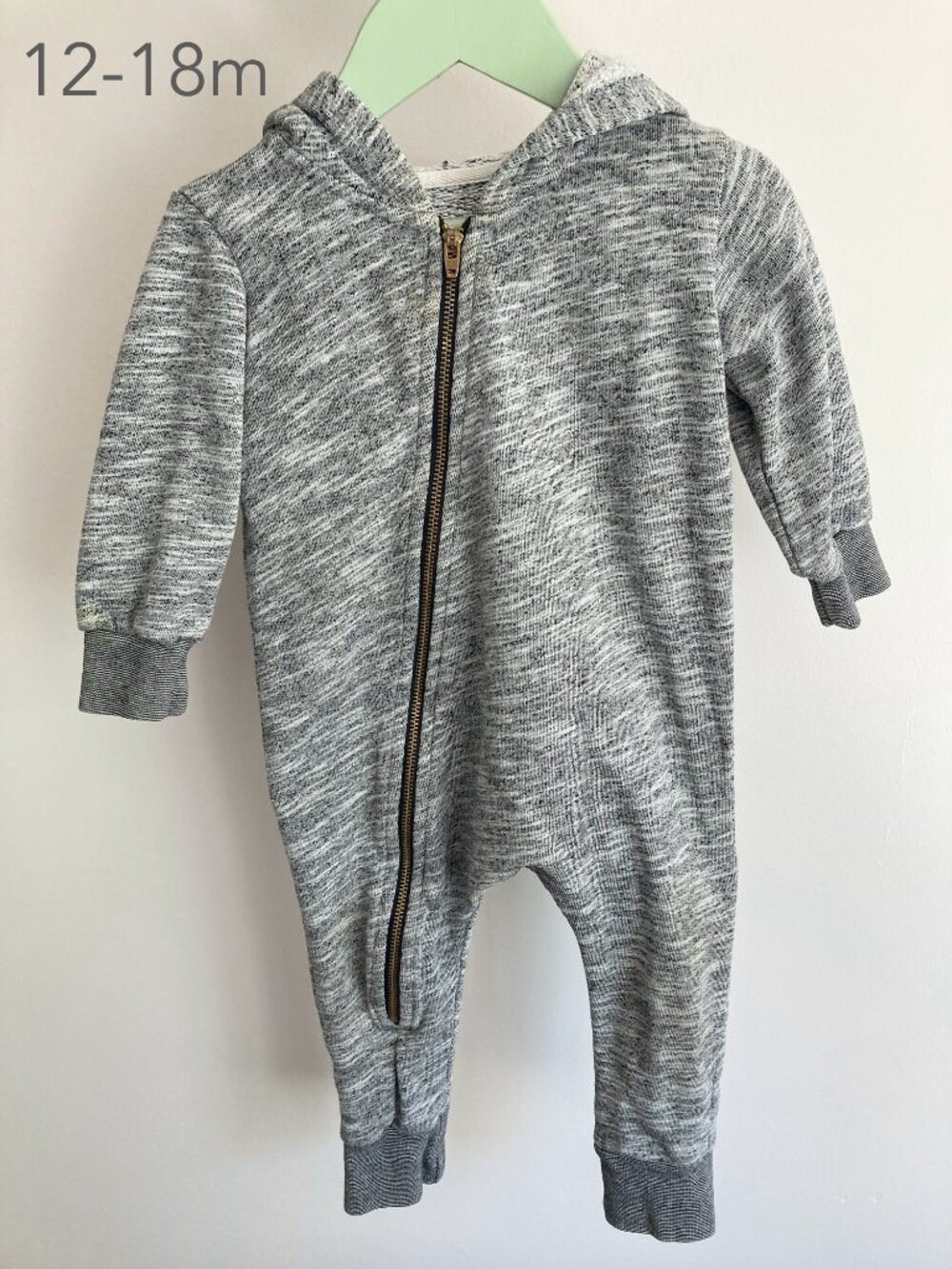 💙2/$25 Mini Mioche 12-18 Months Toddler Heather Grey Zip Hood Romper Jumpsuit